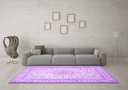Machine Washable Medallion Purple Traditional Area Rugs in a Living Room, wshtr481pur