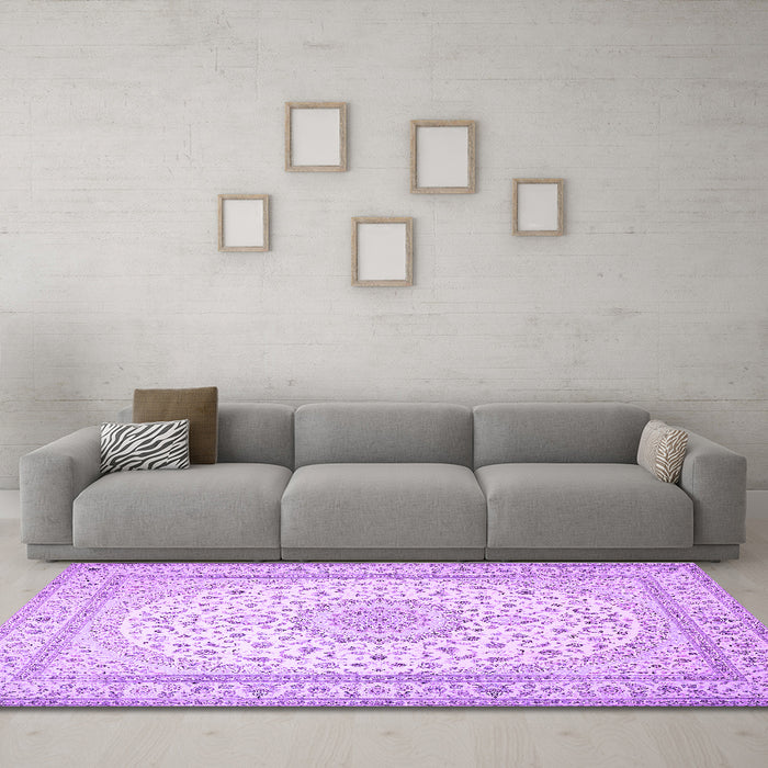 Machine Washable Medallion Purple Traditional Area Rugs in a Living Room, wshtr481pur
