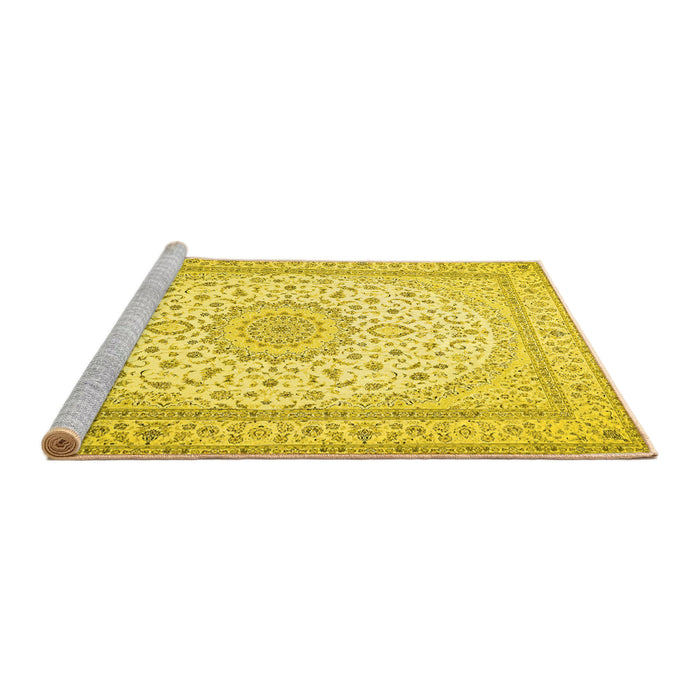 Sideview of Machine Washable Medallion Yellow Traditional Rug, wshtr481yw