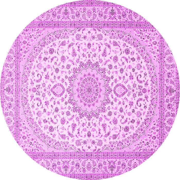 Round Machine Washable Medallion Pink Traditional Rug, wshtr481pnk