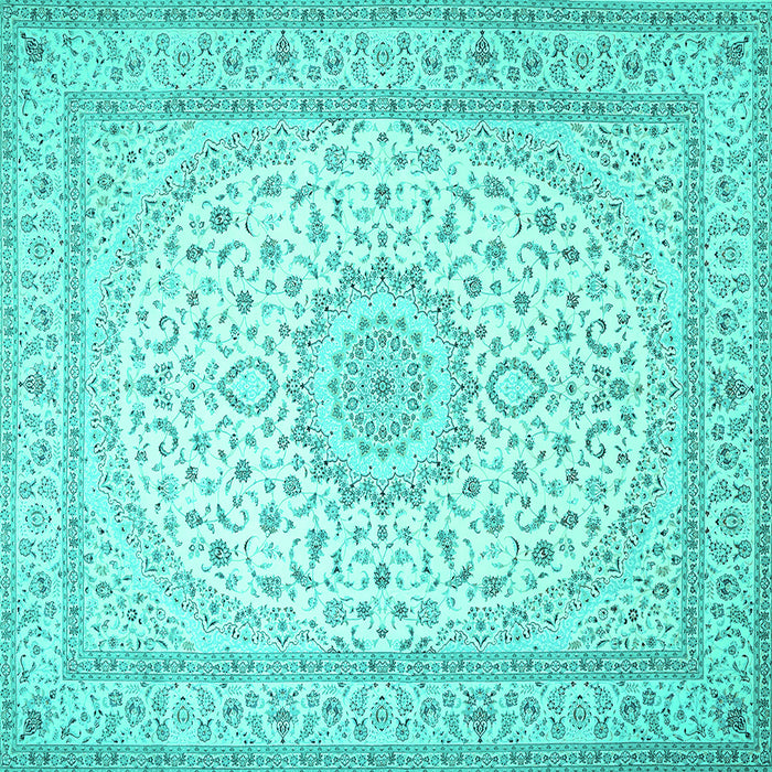 Square Machine Washable Medallion Turquoise Traditional Area Rugs, wshtr481turq