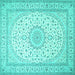 Square Machine Washable Medallion Turquoise Traditional Area Rugs, wshtr481turq