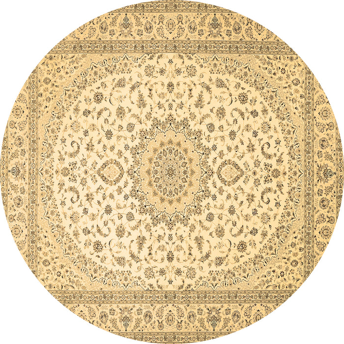 Round Machine Washable Medallion Brown Traditional Rug, wshtr481brn