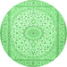 Round Medallion Emerald Green Traditional Rug, tr481emgrn