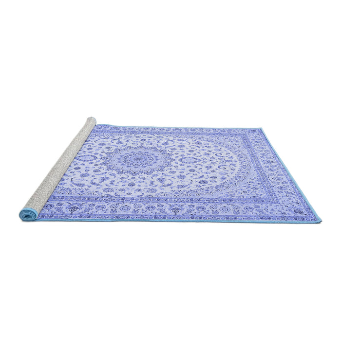 Sideview of Machine Washable Medallion Blue Traditional Rug, wshtr481blu