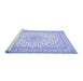 Sideview of Machine Washable Medallion Blue Traditional Rug, wshtr481blu