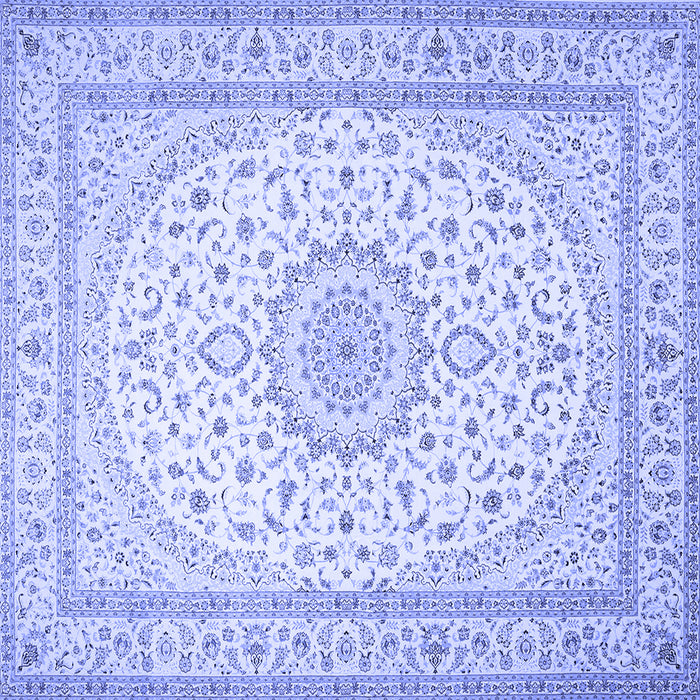Square Machine Washable Medallion Blue Traditional Rug, wshtr481blu