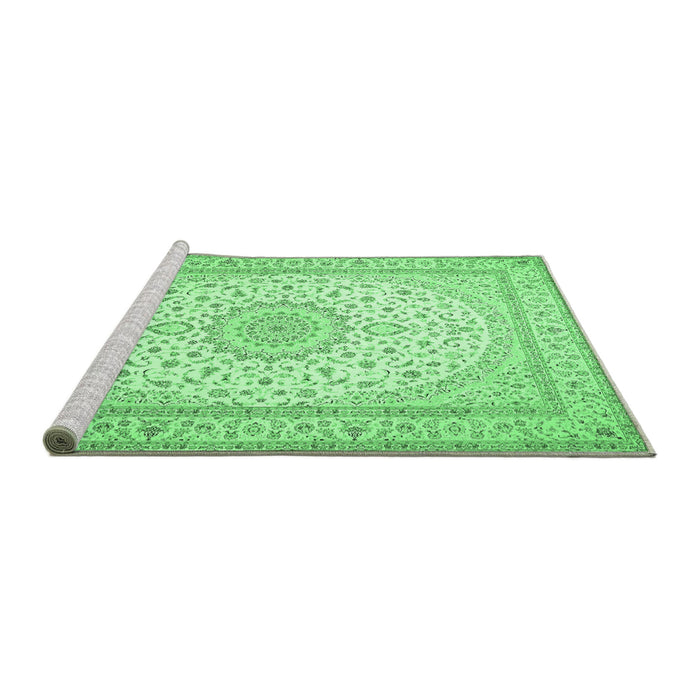 Sideview of Machine Washable Medallion Emerald Green Traditional Area Rugs, wshtr481emgrn