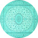 Round Machine Washable Medallion Turquoise Traditional Area Rugs, wshtr481turq