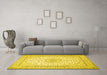 Machine Washable Medallion Yellow Traditional Rug in a Living Room, wshtr481yw