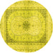 Round Machine Washable Persian Yellow Traditional Rug, wshtr4820yw