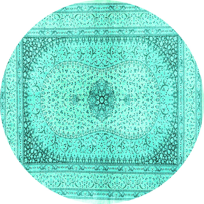 Round Persian Turquoise Traditional Rug, tr4820turq