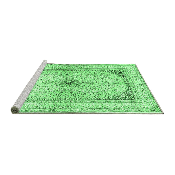 Sideview of Machine Washable Persian Emerald Green Traditional Area Rugs, wshtr4820emgrn