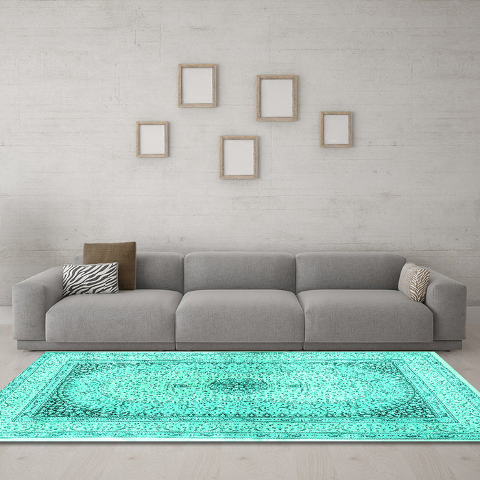 Machine Washable Persian Turquoise Traditional Area Rugs in a Living Room,, wshtr4820turq