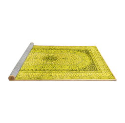 Sideview of Machine Washable Persian Yellow Traditional Rug, wshtr4820yw