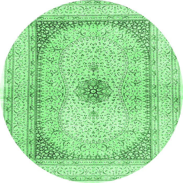 Round Machine Washable Persian Emerald Green Traditional Area Rugs, wshtr4820emgrn