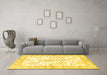 Machine Washable Persian Yellow Traditional Rug in a Living Room, wshtr4821yw