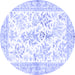 Round Machine Washable Persian Blue Traditional Rug, wshtr4821blu