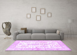 Machine Washable Persian Purple Traditional Area Rugs in a Living Room, wshtr4821pur