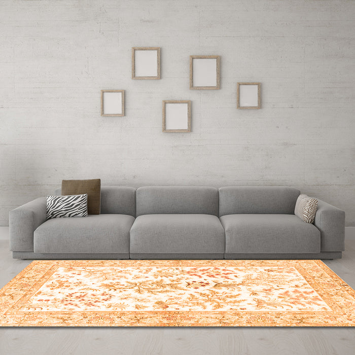 Machine Washable Persian Orange Traditional Area Rugs in a Living Room, wshtr4821org