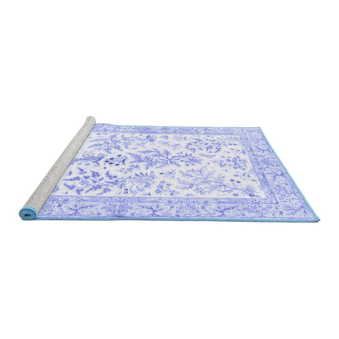 Sideview of Machine Washable Persian Blue Traditional Rug, wshtr4821blu