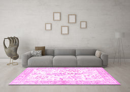 Machine Washable Persian Pink Traditional Rug in a Living Room, wshtr4821pnk