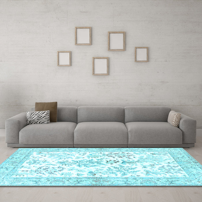 Machine Washable Persian Light Blue Traditional Rug in a Living Room, wshtr4821lblu