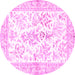 Round Machine Washable Persian Pink Traditional Rug, wshtr4821pnk