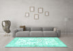 Machine Washable Persian Turquoise Traditional Area Rugs in a Living Room,, wshtr4821turq