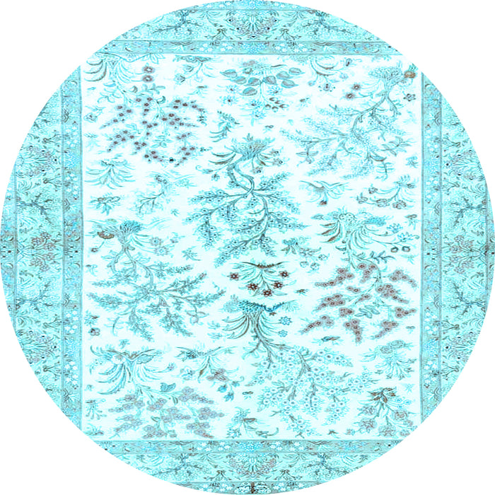 Round Machine Washable Persian Light Blue Traditional Rug, wshtr4821lblu