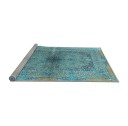Sideview of Machine Washable Persian Light Blue Traditional Rug, wshtr4822lblu