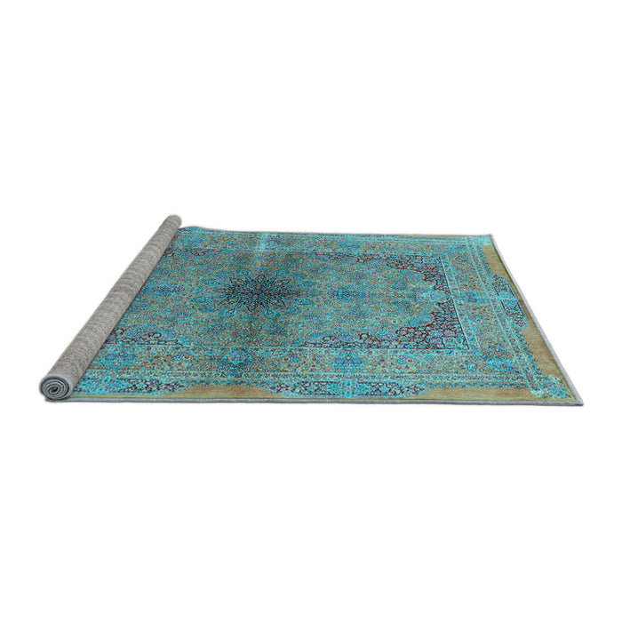 Sideview of Machine Washable Persian Light Blue Traditional Rug, wshtr4822lblu