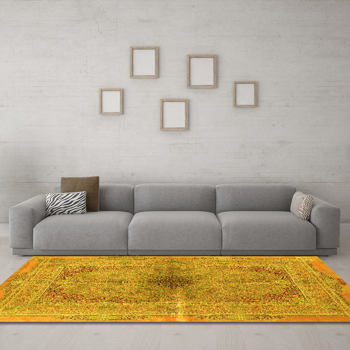 Machine Washable Persian Yellow Traditional Rug in a Living Room, wshtr4822yw