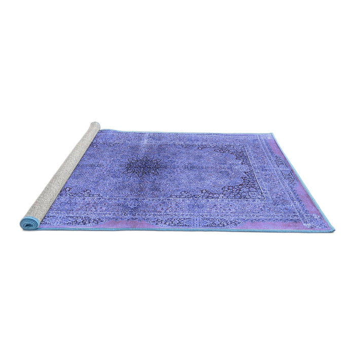 Sideview of Machine Washable Persian Blue Traditional Rug, wshtr4822blu