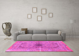 Machine Washable Persian Pink Traditional Rug in a Living Room, wshtr4822pnk