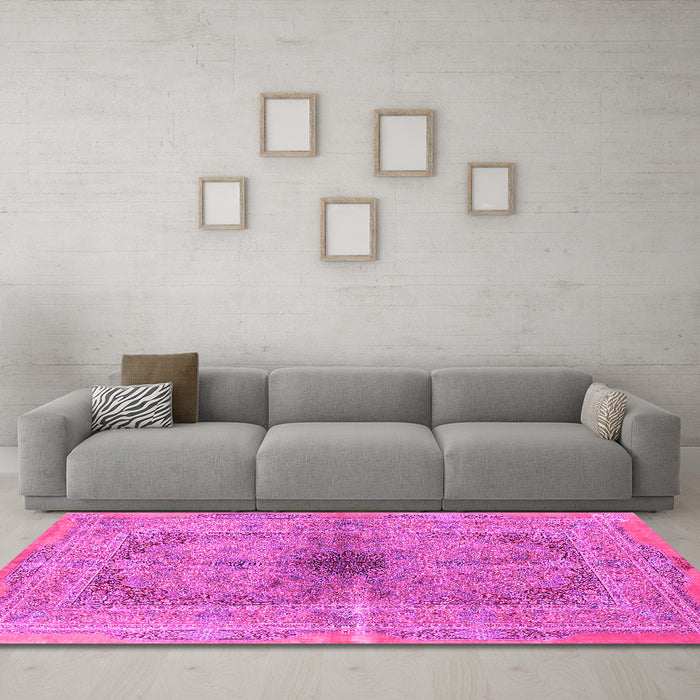 Machine Washable Persian Pink Traditional Rug in a Living Room, wshtr4822pnk