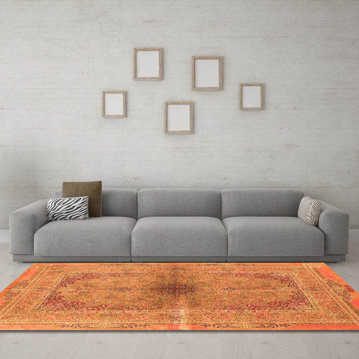 Machine Washable Persian Orange Traditional Area Rugs in a Living Room, wshtr4822org