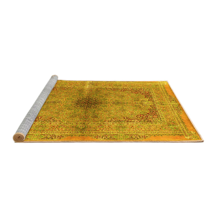 Sideview of Machine Washable Persian Yellow Traditional Rug, wshtr4822yw
