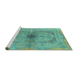 Sideview of Machine Washable Persian Turquoise Traditional Area Rugs, wshtr4822turq