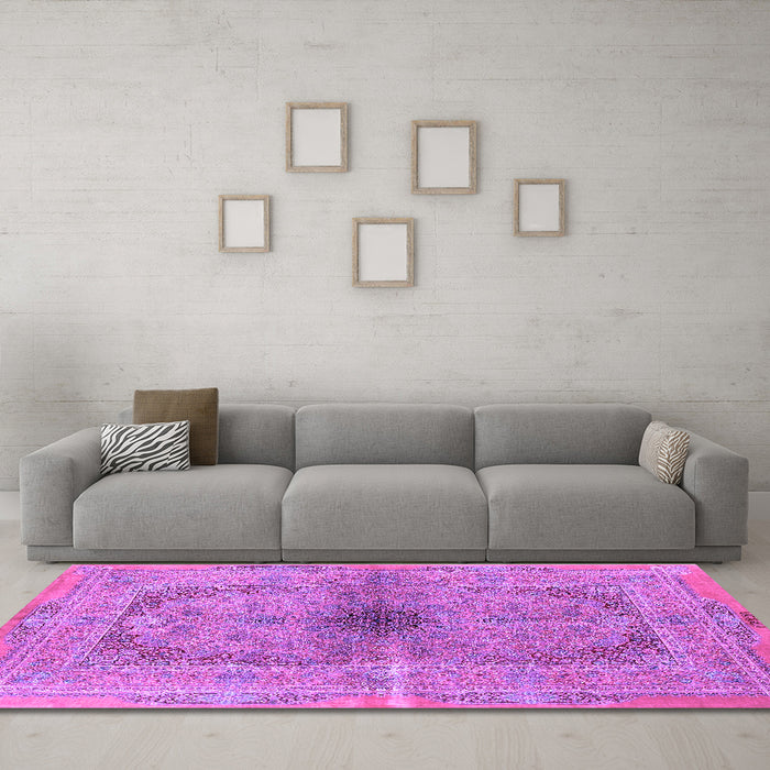 Machine Washable Persian Purple Traditional Area Rugs in a Living Room, wshtr4822pur