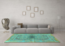 Machine Washable Persian Turquoise Traditional Area Rugs in a Living Room,, wshtr4822turq