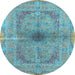 Round Machine Washable Persian Light Blue Traditional Rug, wshtr4822lblu