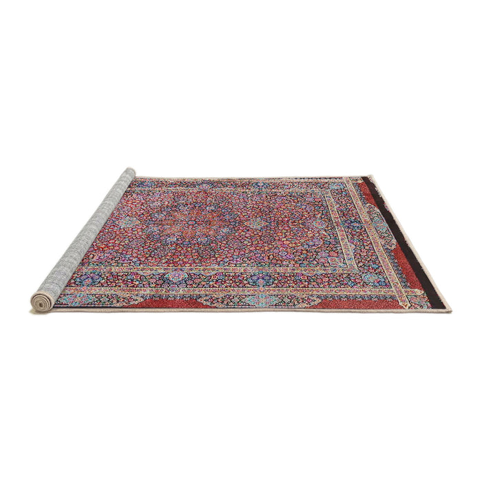 Sideview of Machine Washable Traditional Brown Red Rug, wshtr4823