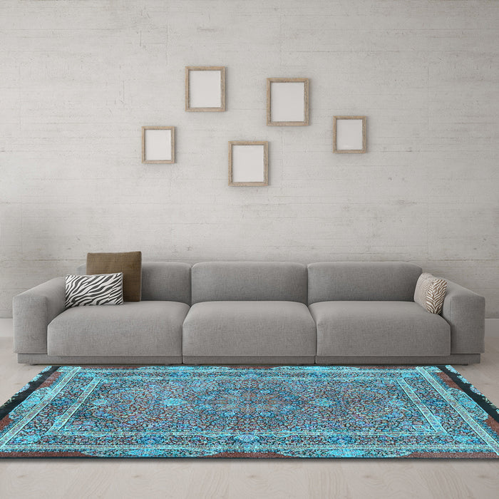 Machine Washable Persian Light Blue Traditional Rug in a Living Room, wshtr4823lblu