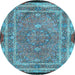 Round Machine Washable Persian Light Blue Traditional Rug, wshtr4823lblu