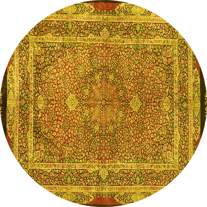 Round Machine Washable Persian Yellow Traditional Rug, wshtr4823yw