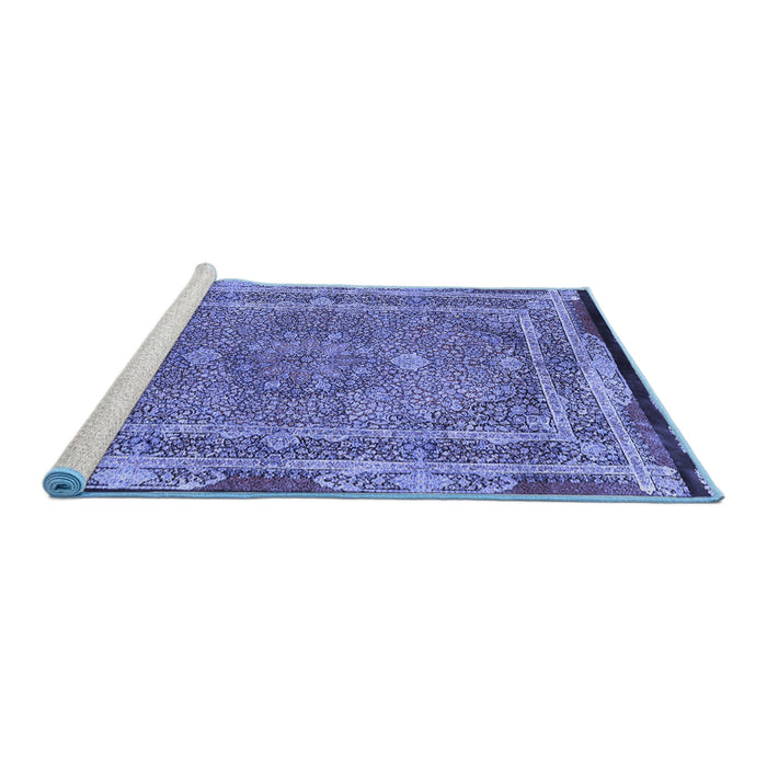 Sideview of Machine Washable Persian Blue Traditional Rug, wshtr4823blu