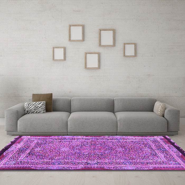 Machine Washable Persian Purple Traditional Area Rugs in a Living Room, wshtr4823pur