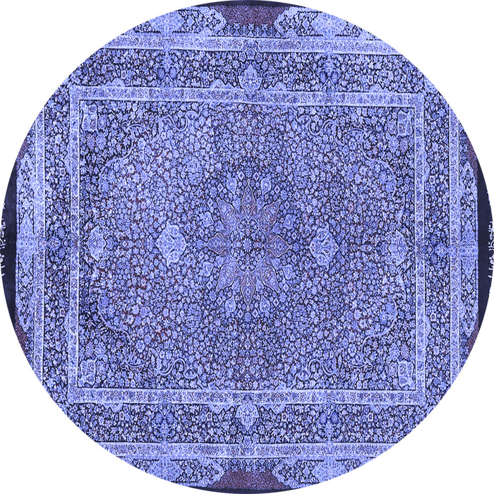 Round Machine Washable Persian Blue Traditional Rug, wshtr4823blu