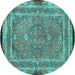 Round Machine Washable Persian Turquoise Traditional Area Rugs, wshtr4823turq